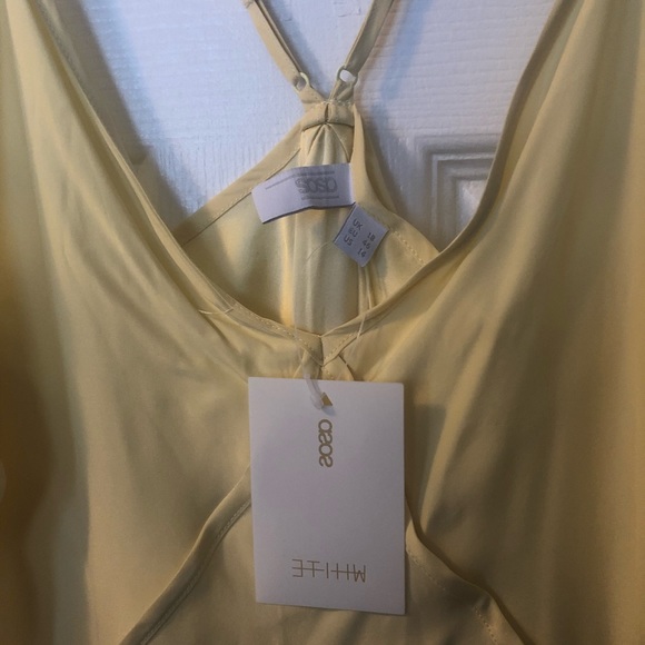 ASOS CURVE YELLOW SILK SPLIT CAMI TOP SLIP DRESS - Picture 8 of 8